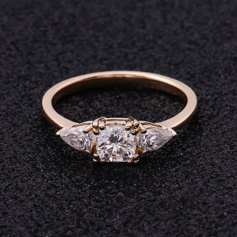 10K-18K , Cushion Moissanite Three-Stone Style Unique Ring