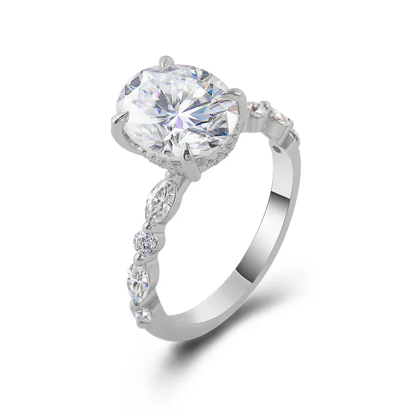 10K-18K , Luxury Oval Moissanite Cluster Ring