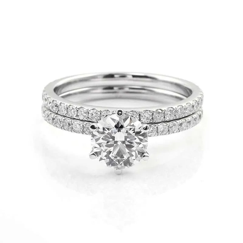 Round Moissanite Solitaire Ring Set With Pavé Band And Infinity Band ,Wedding Rings