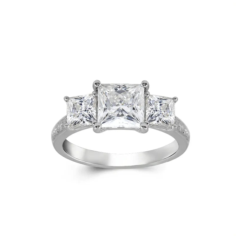 10K-18K , Three Stone Princess Moissanite Engagement Ring