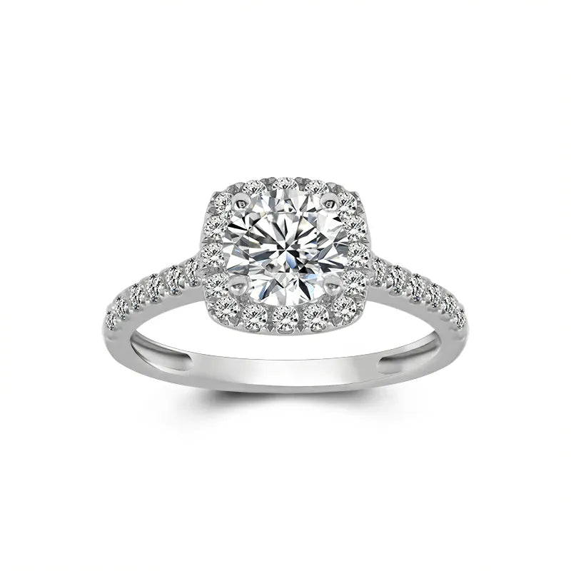 10K-18K , 6.5mm Round Moissanite Cushion Halo Engagment Ring