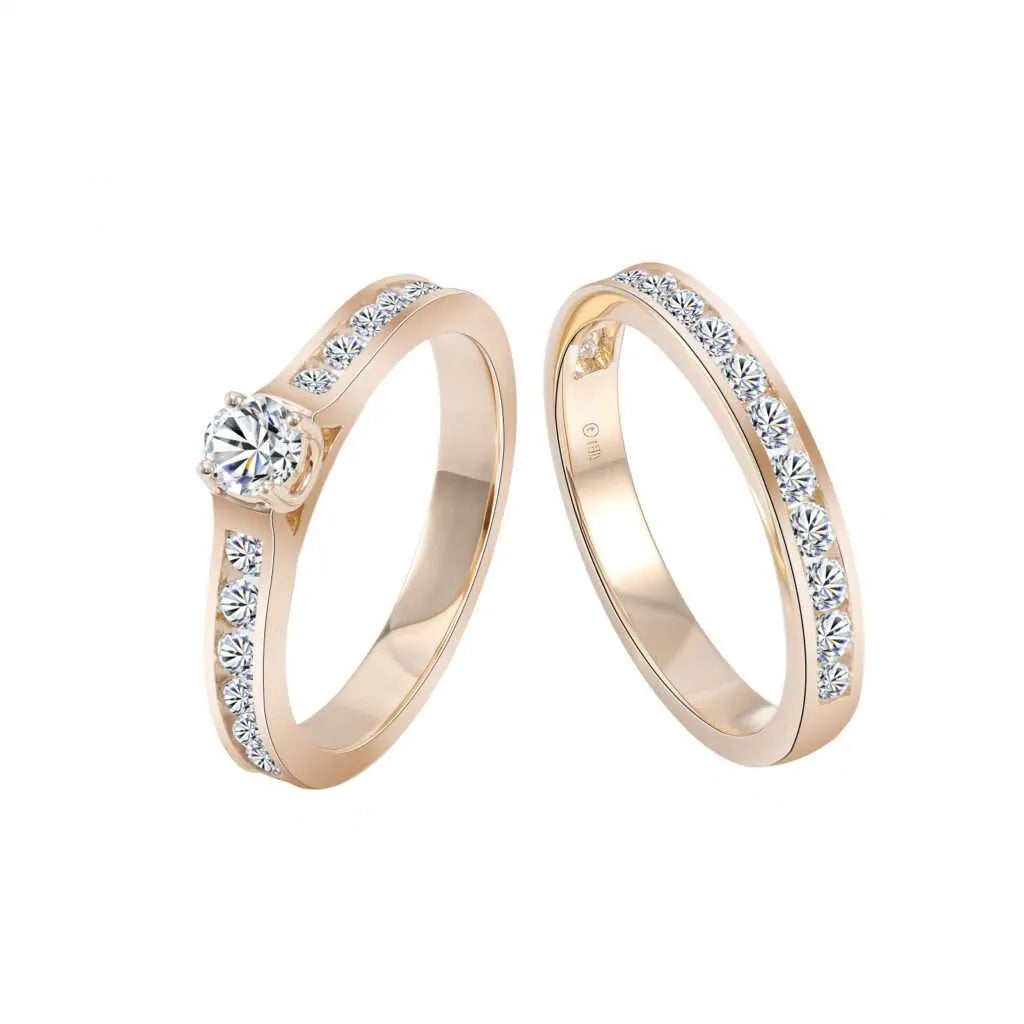 Dual Band Channel Set Diamond Ring Set ,Wedding Rings