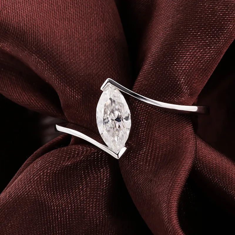 10K-18K , Colorless Marquise Moissanite Ring