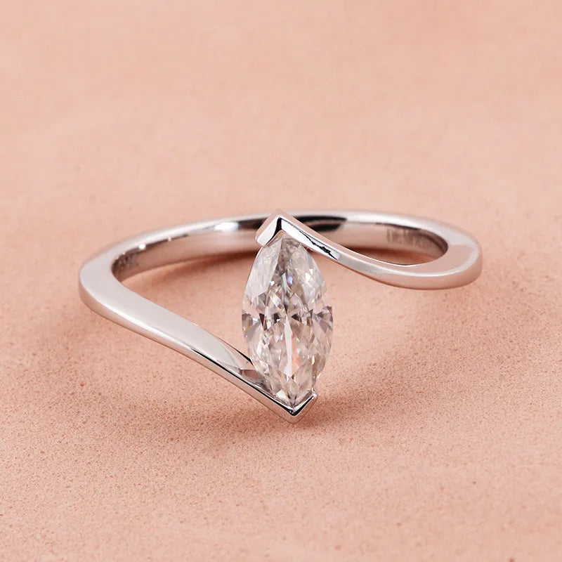 10K-18K , Colorless Marquise Moissanite Ring