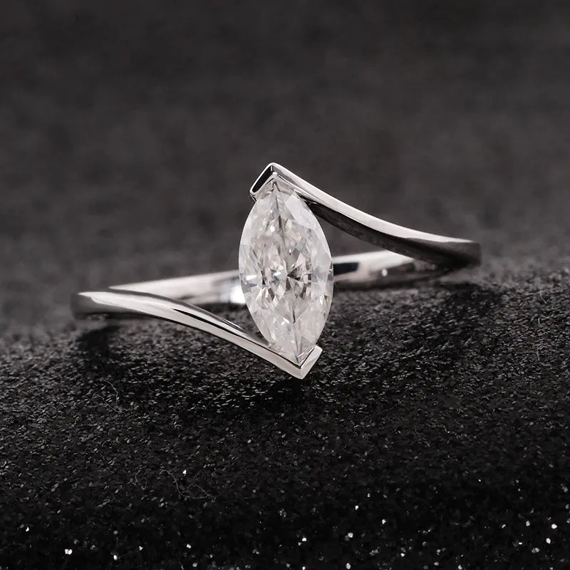 10K-18K , Colorless Marquise Moissanite Ring