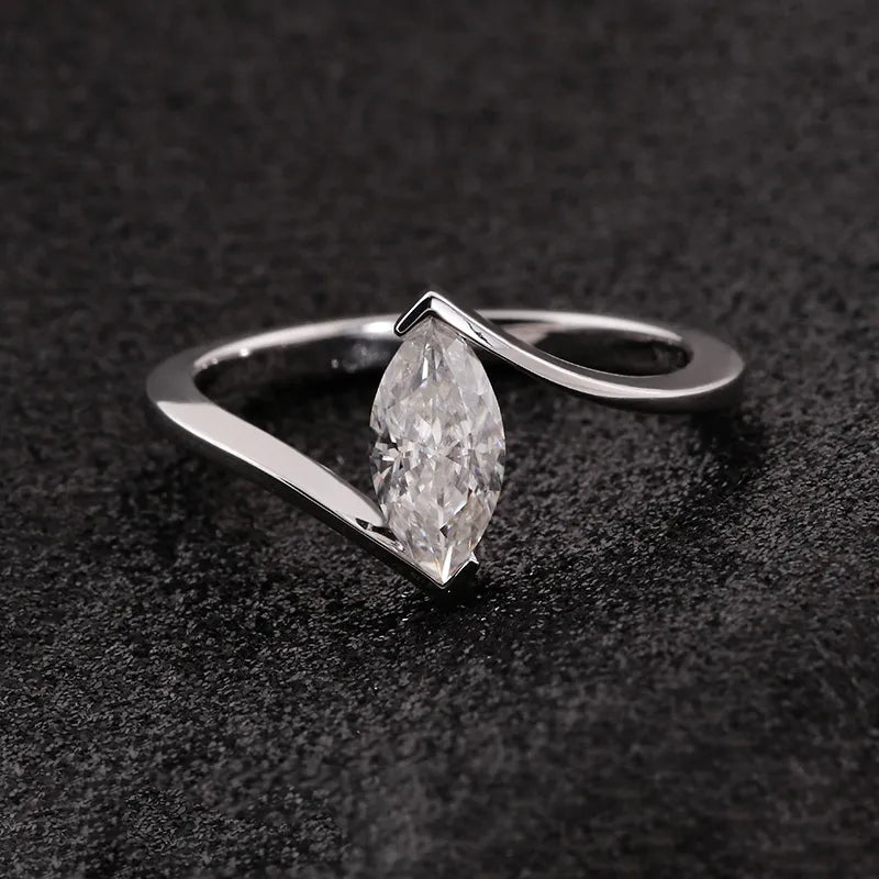 10K-18K , Colorless Marquise Moissanite Ring