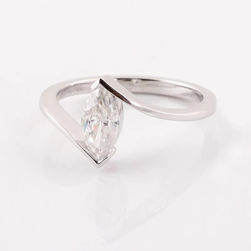 10K-18K , Colorless Marquise Moissanite Ring