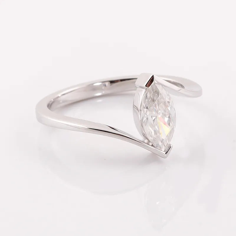 10K-18K , Colorless Marquise Moissanite Ring