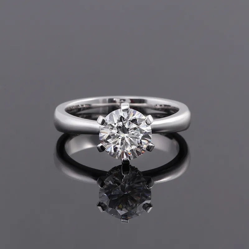 10K-18K , Classic 6-Prong Round Brilliant Cut Moissanite Solitaire Ring