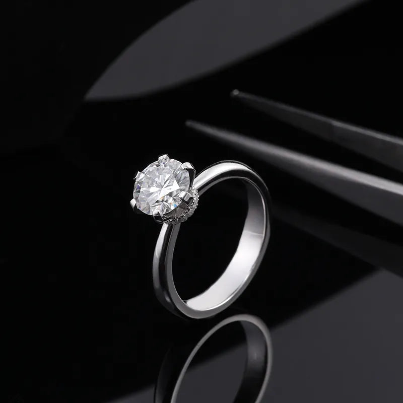 10K-18K , Classic 6-Prong Round Brilliant Cut Moissanite Solitaire Ring