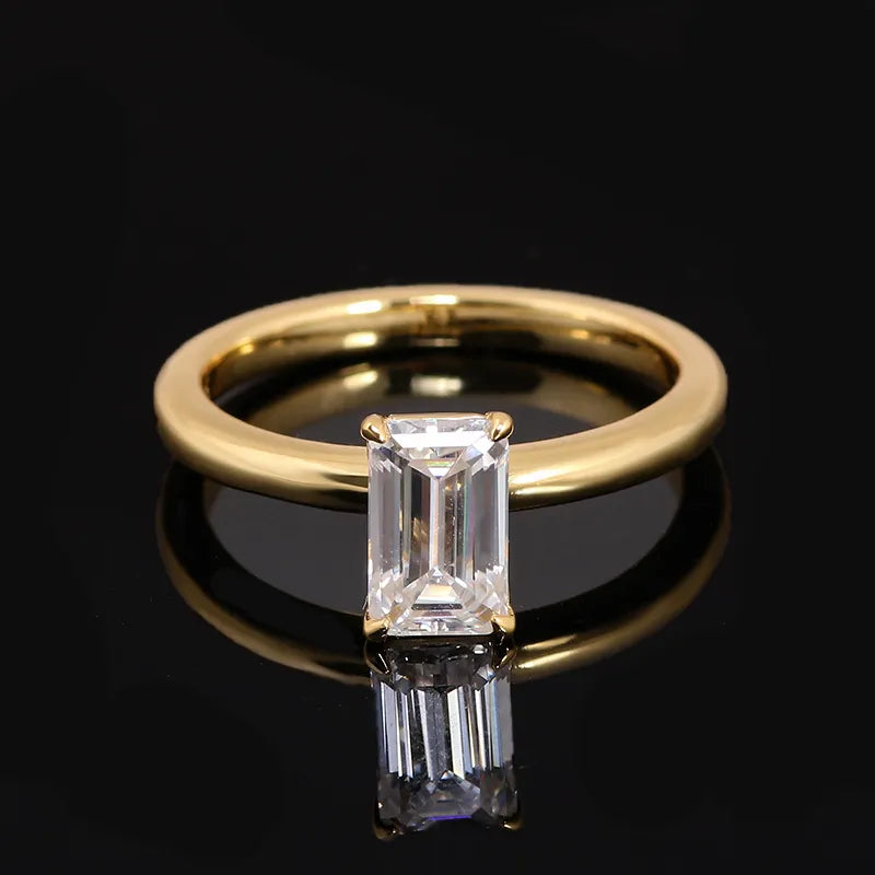 10K-18K , Emerald Cut Moissanite Solitaire Ring