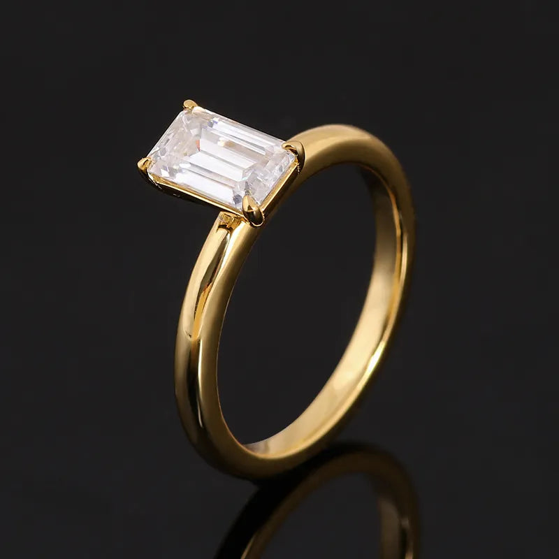 10K-18K , Emerald Cut Moissanite Solitaire Ring