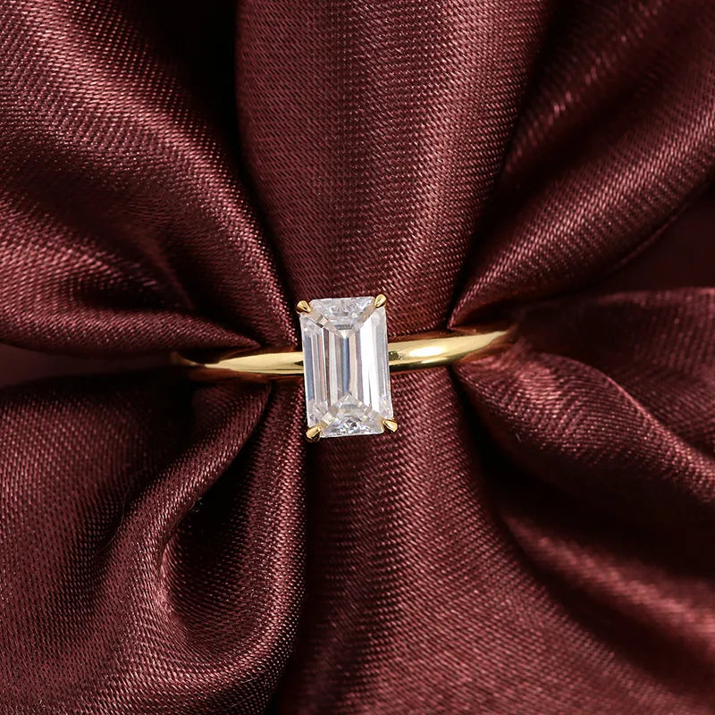 10K-18K , Emerald Cut Moissanite Solitaire Ring