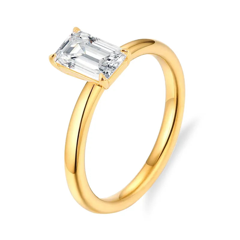 10K-18K , Emerald Cut Moissanite Solitaire Ring