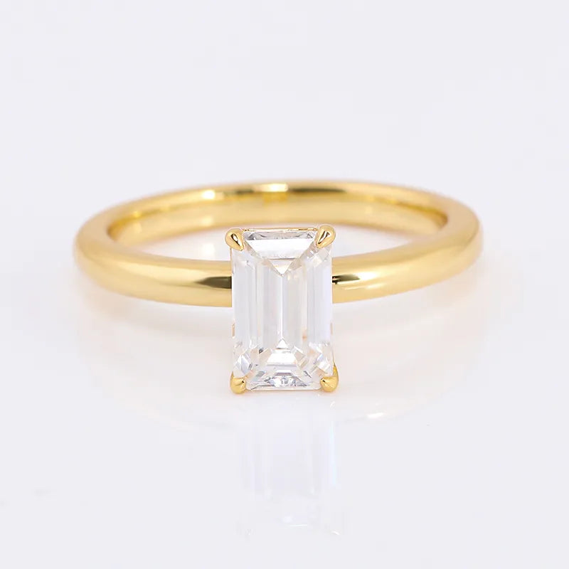 10K-18K , Emerald Cut Moissanite Solitaire Ring