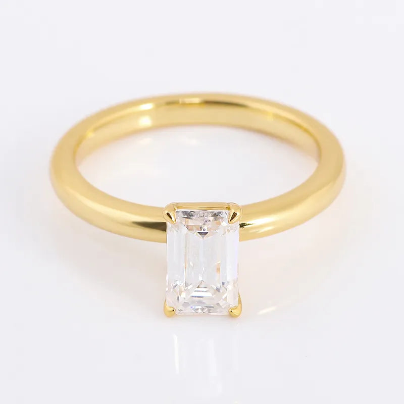 10K-18K , Emerald Cut Moissanite Solitaire Ring