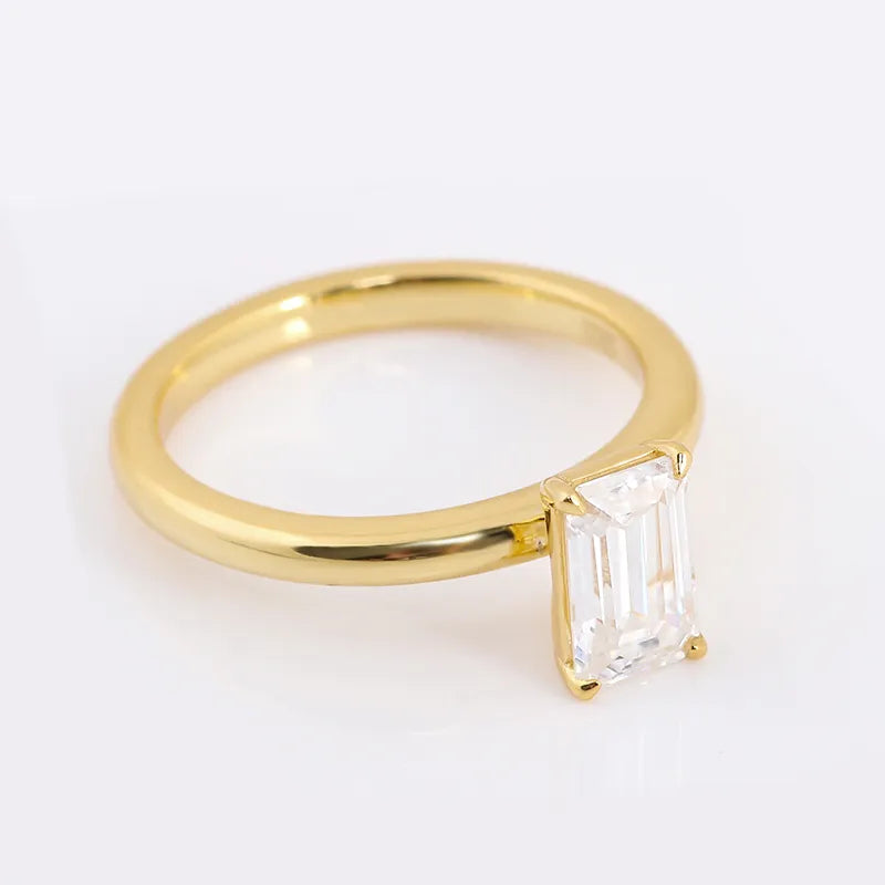 10K-18K , Emerald Cut Moissanite Solitaire Ring