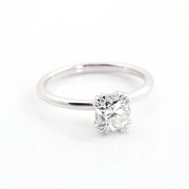 10K-18K , OEC Cushion Moissanite Triple Claws Solitaire Ring