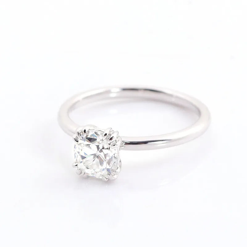 10K-18K , OEC Cushion Moissanite Triple Claws Solitaire Ring