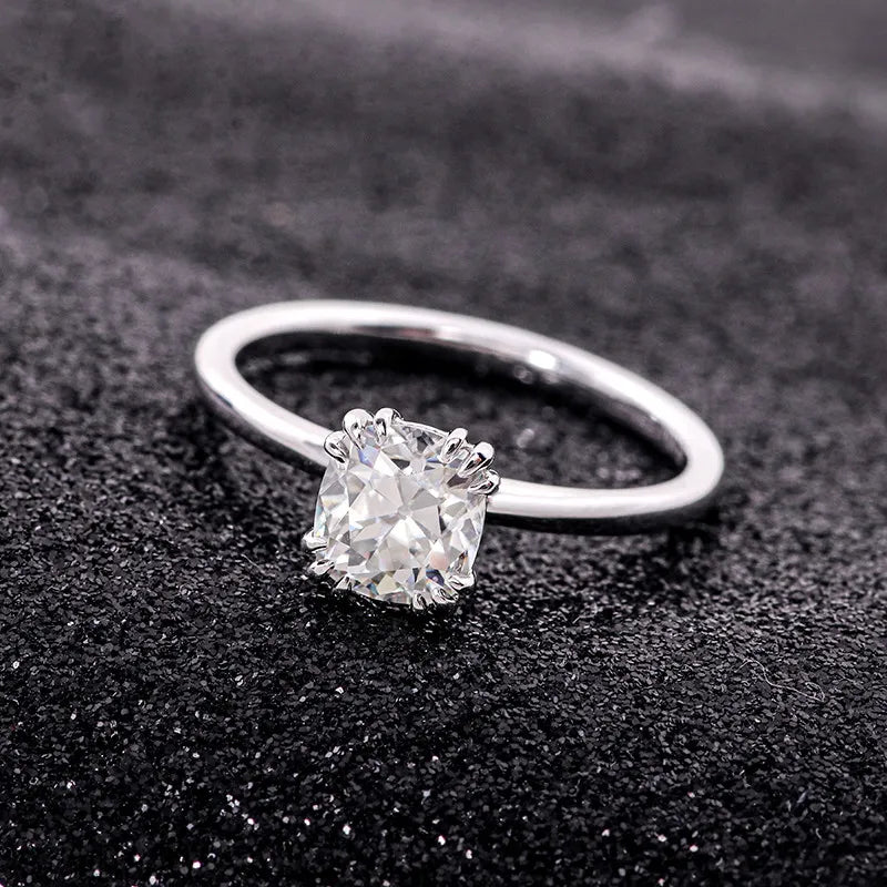 10K-18K , OEC Cushion Moissanite Triple Claws Solitaire Ring