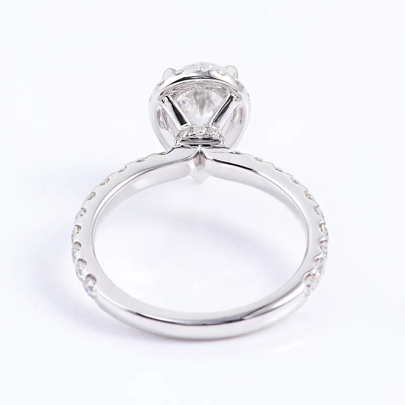 10K-18K , Pear Moissanite With Halo Pave-Setting Band Engagement Ring