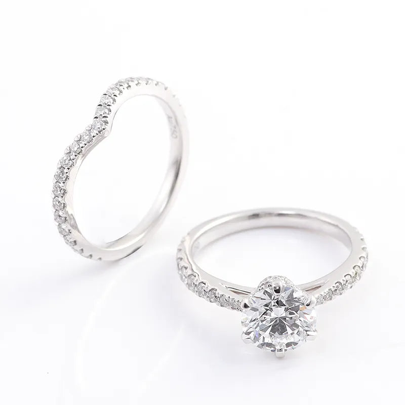 10K-18K ,Round Brilliant Cut Moissnaite Pave Setting Ring Set,ENGAGEMENT RING