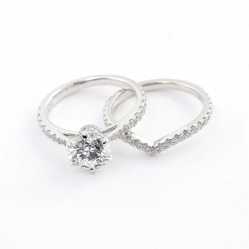 10K-18K ,Round Brilliant Cut Moissnaite Pave Setting Ring Set,ENGAGEMENT RING