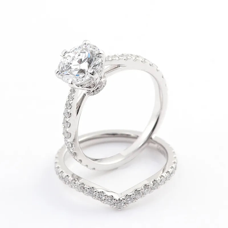 10K-18K ,Round Brilliant Cut Moissnaite Pave Setting Ring Set,ENGAGEMENT RING