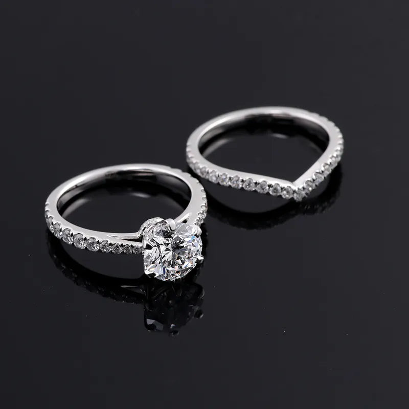 10K-18K ,Round Brilliant Cut Moissnaite Pave Setting Ring Set,ENGAGEMENT RING