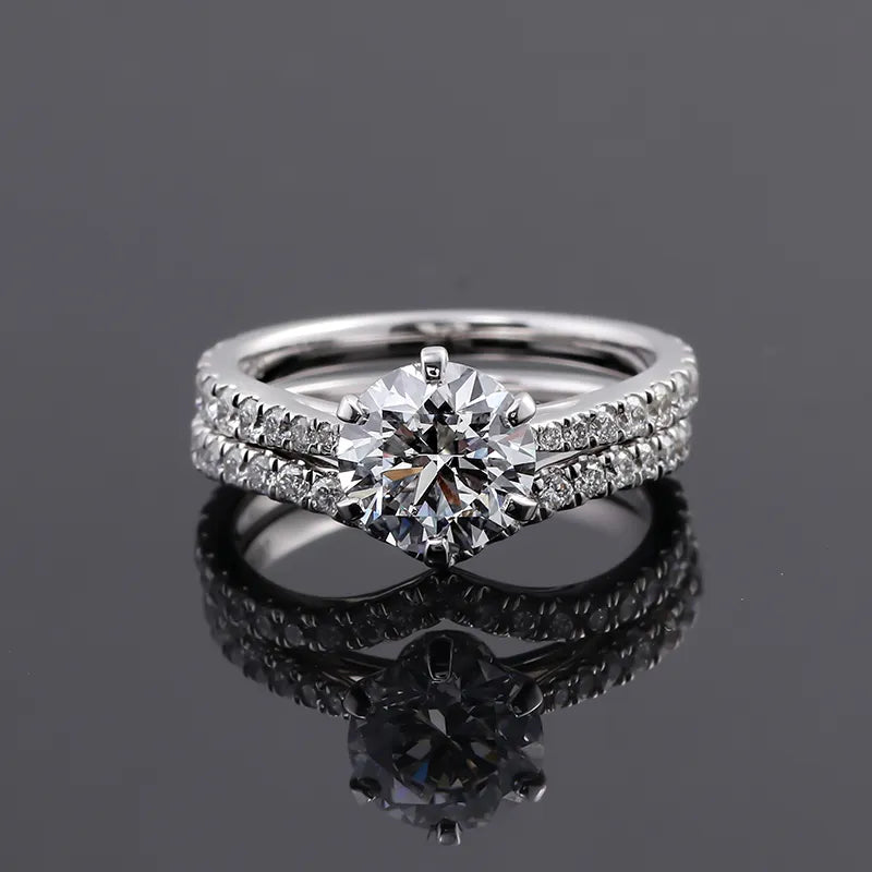 10K-18K ,Round Brilliant Cut Moissnaite Pave Setting Ring Set,ENGAGEMENT RING