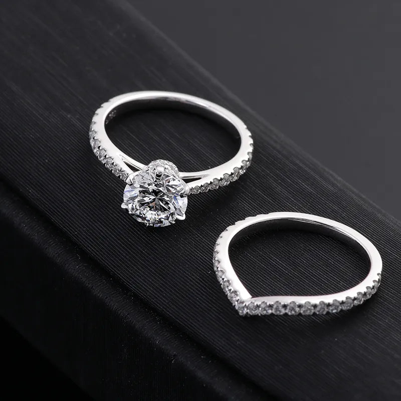 10K-18K ,Round Brilliant Cut Moissnaite Pave Setting Ring Set,ENGAGEMENT RING