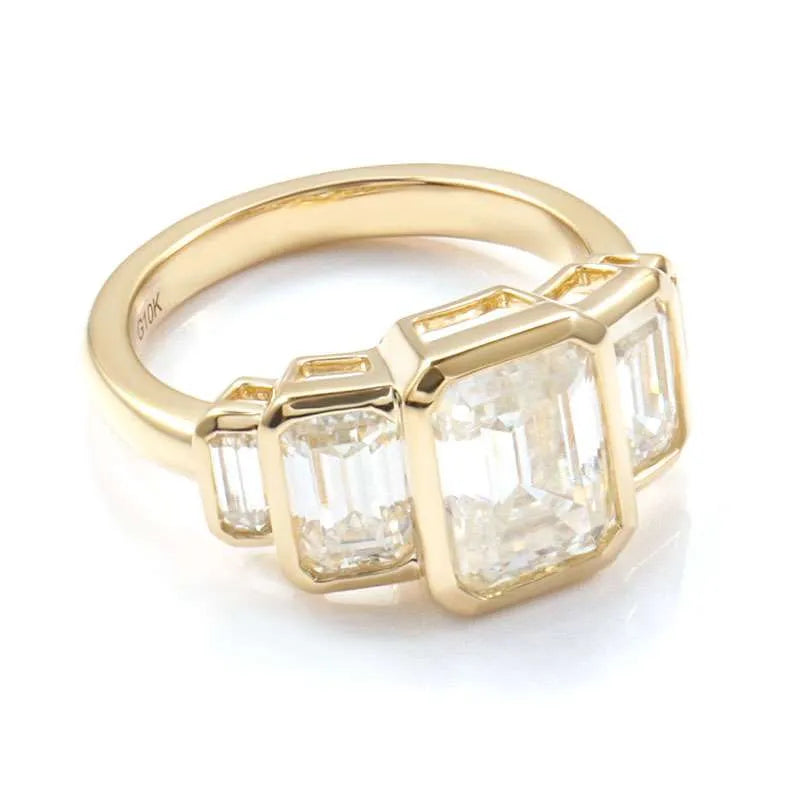 10K-18K , 5 Stone Emerald Cut Bezel Set Engagement Ring