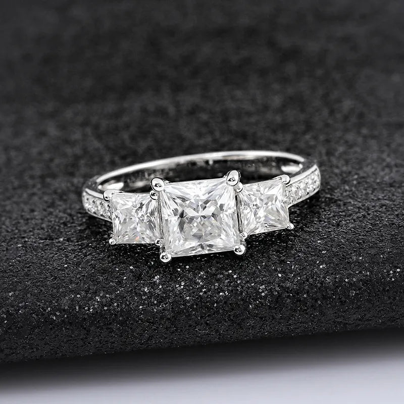 10K-18K , Three Stone Princess Moissanite Engagement Ring