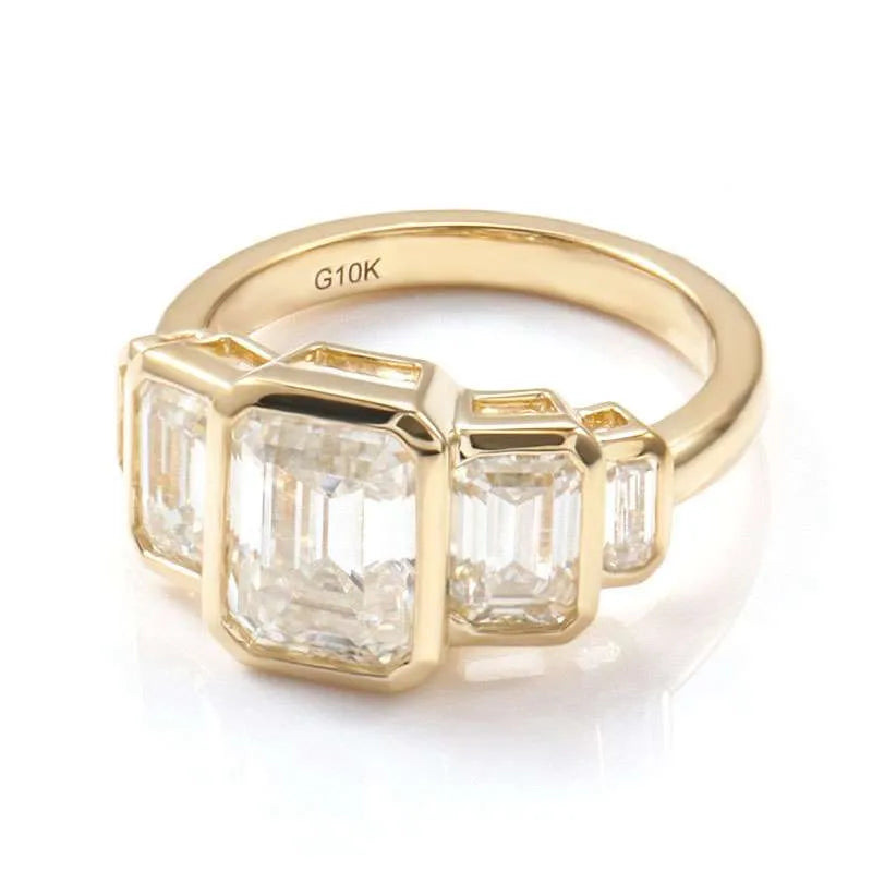 10K-18K , 5 Stone Emerald Cut Bezel Set Engagement Ring