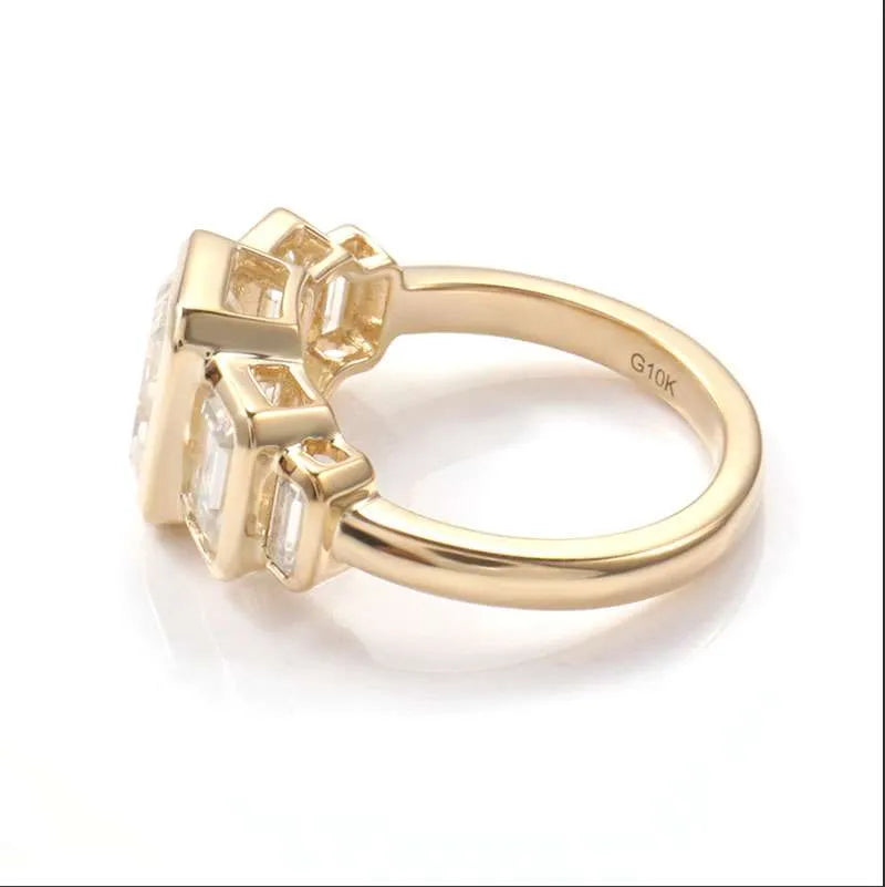 10K-18K , 5 Stone Emerald Cut Bezel Set Engagement Ring