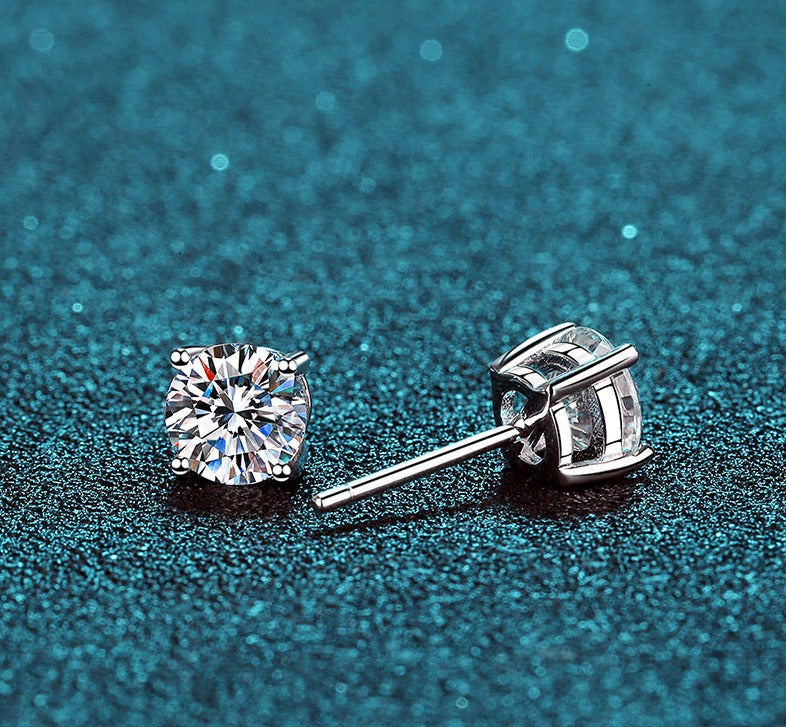 MOISSANITE CLASSIC STUD EARRINGS- Platinum Plated  - Round Cut