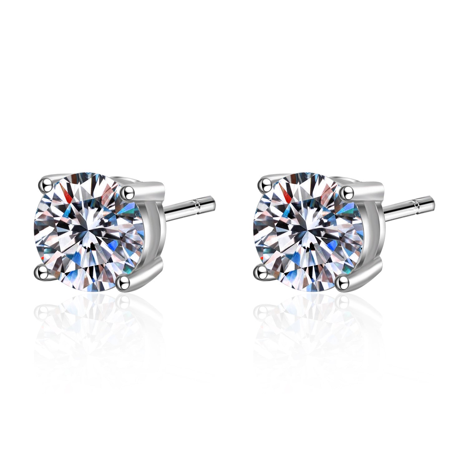 MOISSANITE CLASSIC STUD EARRINGS- Platinum Plated  - Round Cut