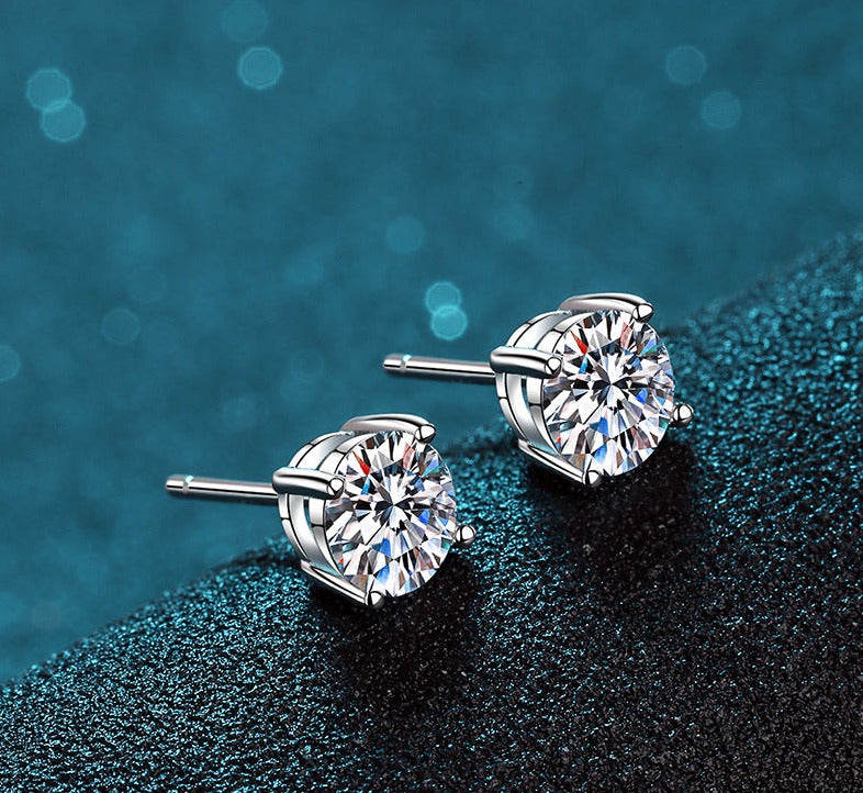 MOISSANITE CLASSIC STUD EARRINGS- Platinum Plated  - Round Cut