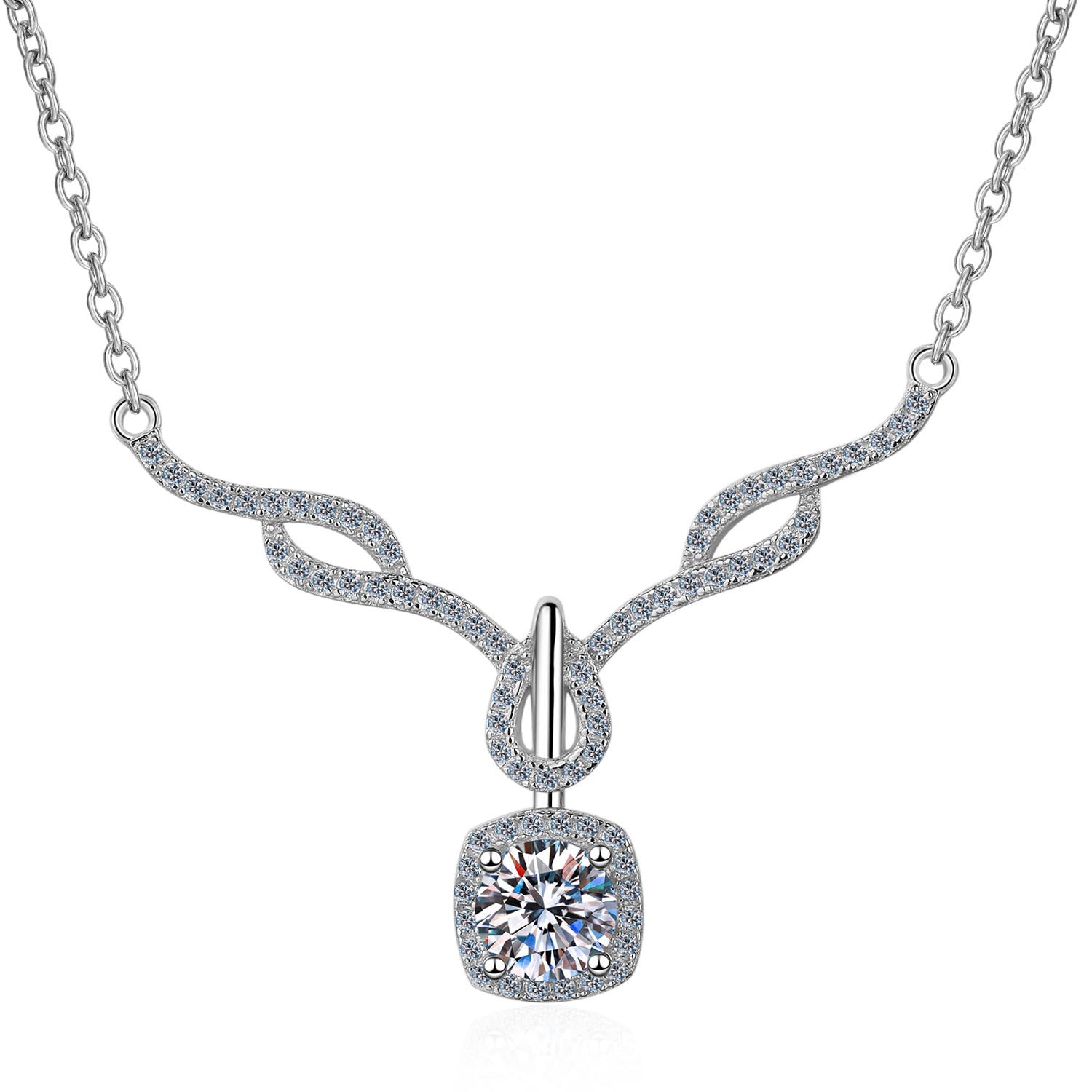 MOISSANITE  geometric shape PENDANT- Platinum Plated - Round Cut