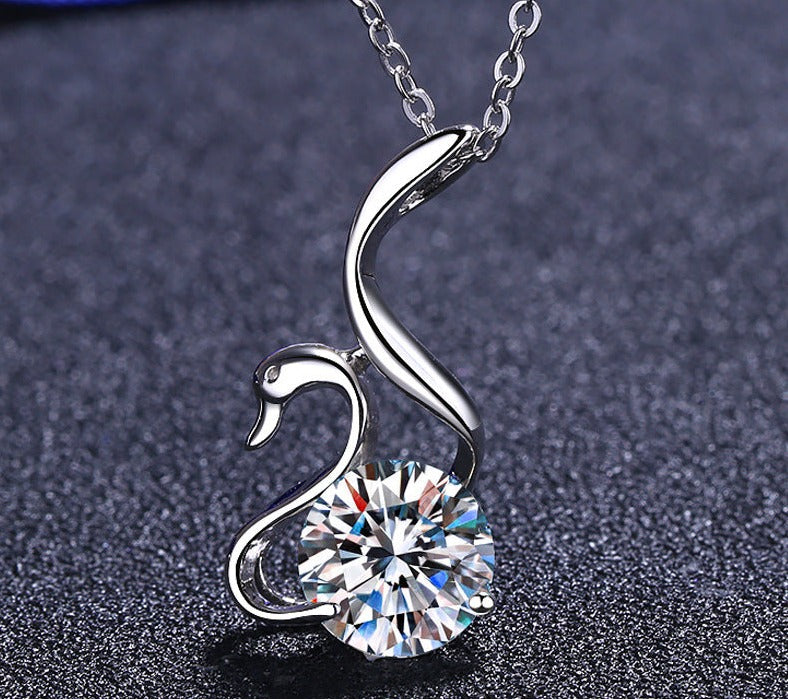 MOISSANITE SWAN SHAPED PENDANT- Platinum Plated - Round Cut