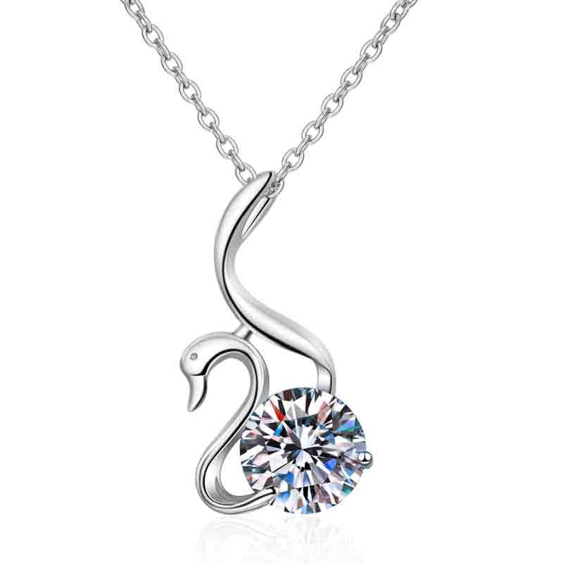 MOISSANITE SWAN SHAPED PENDANT- Platinum Plated - Round Cut