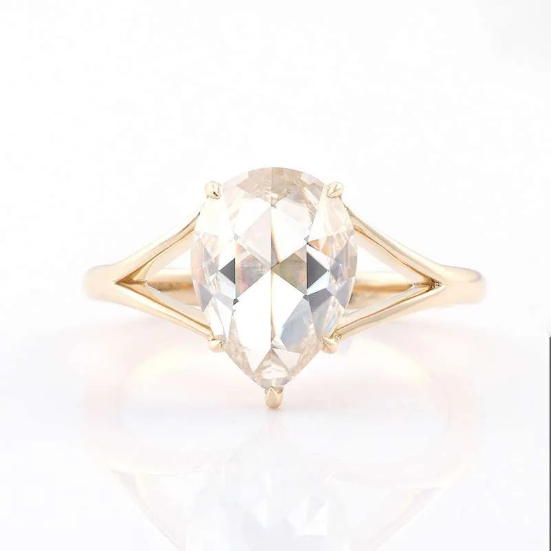 10K-18K , Pear Shape Rose Cut Moissanite Engagement Ring