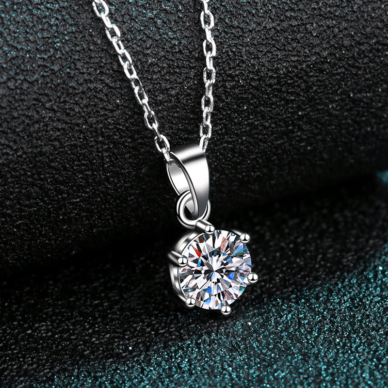 MOISSANITE  CLASSIC SOLITAIRE PENDANT- Platinum Plated  - Round Cut