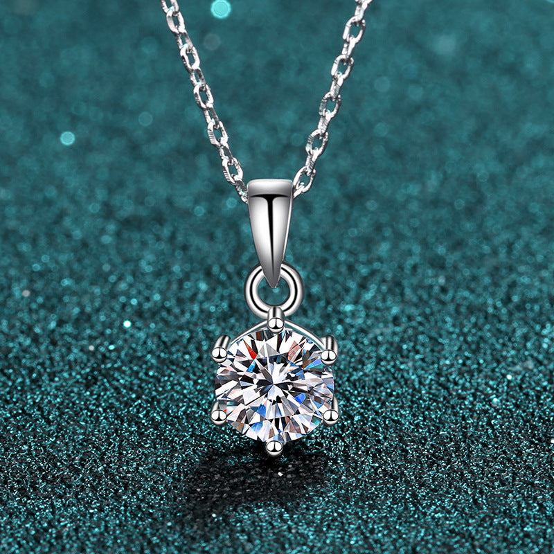 MOISSANITE  CLASSIC SOLITAIRE PENDANT- Platinum Plated  - Round Cut