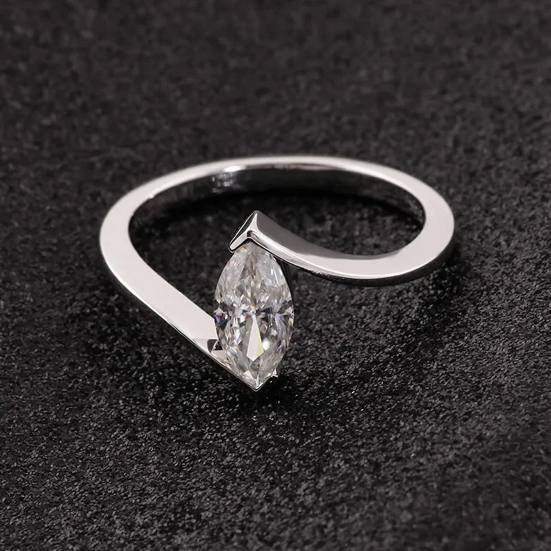 10K-18K , Colorless Marquise Moissanite Ring