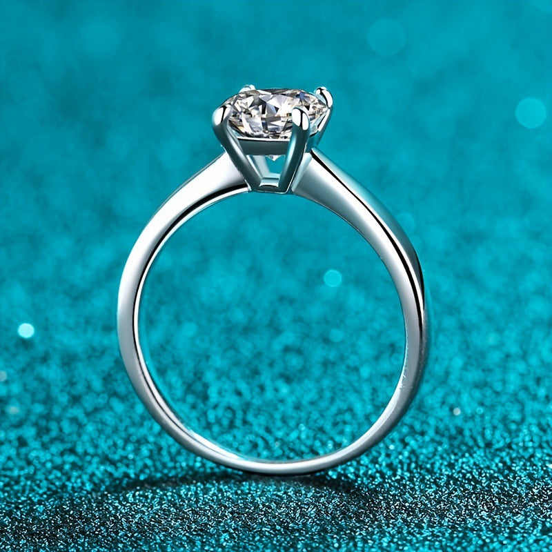 MOISSANITE ENGAGEMENT RING, ROUND CUT 1.00CT, CLASSIC FOUR CLAW SETTING,Synthetic diamonds