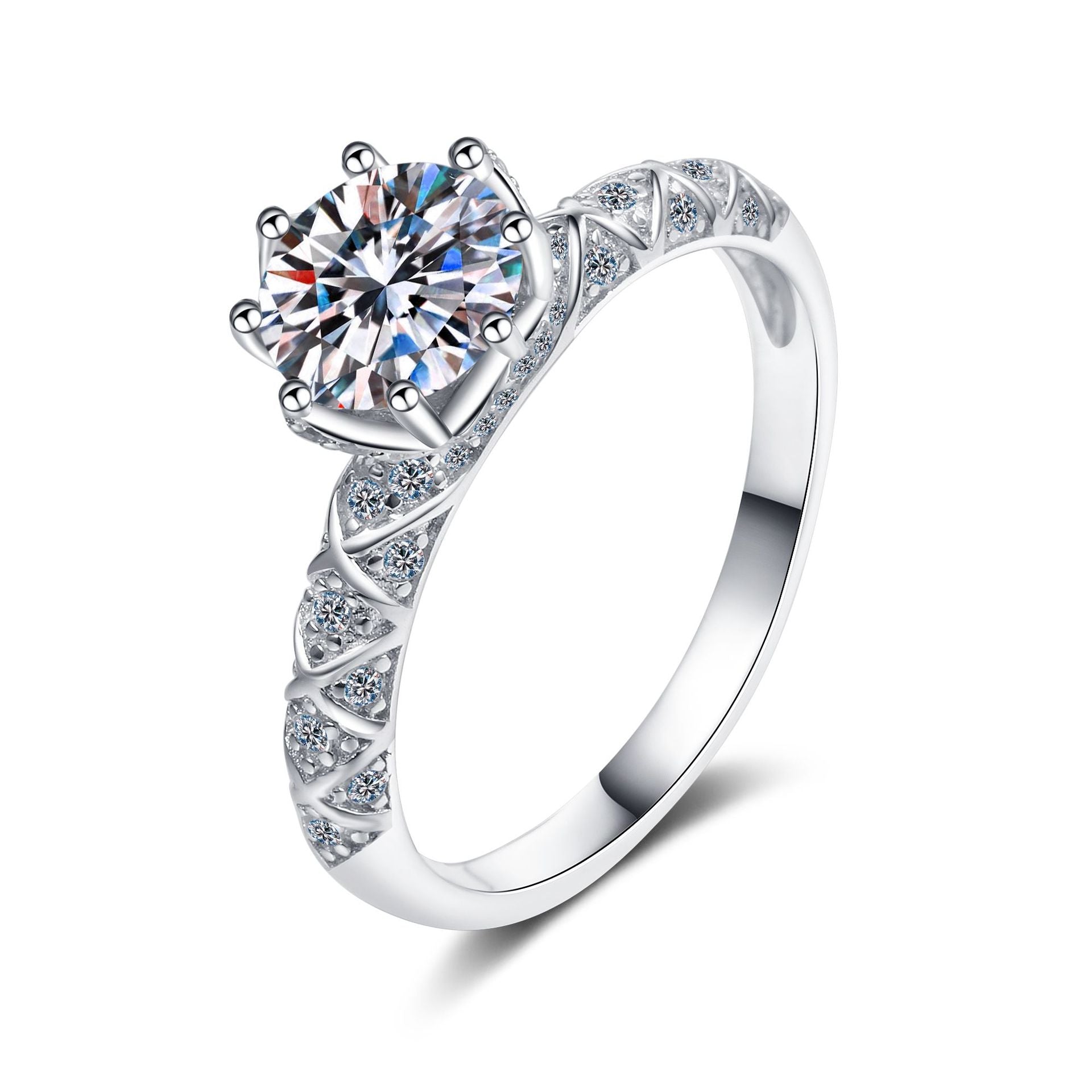 MOISSANITE ENGAGEMENT RING, ROUND CUT 1.00CT, CLASSIC FOUR CLAW SETTING,Synthetic diamonds