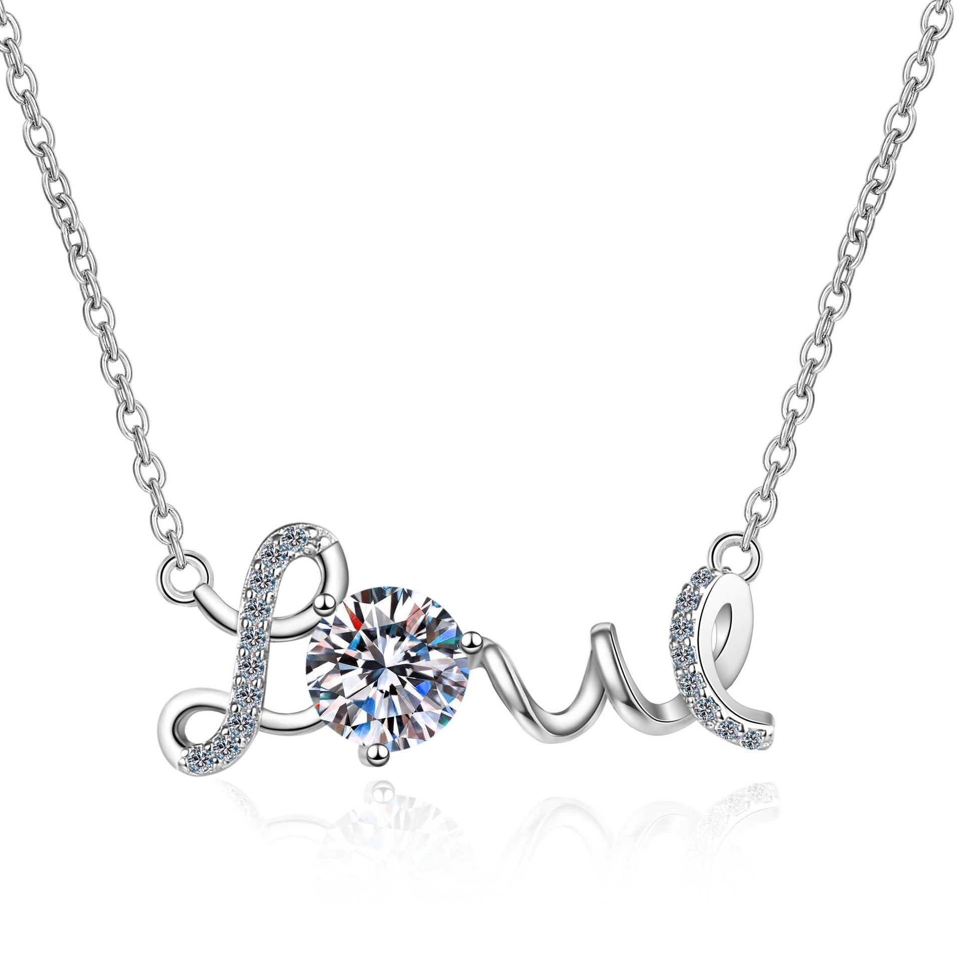 MOISSANITE LOVE SHAPED PENDANT- Platinum Plated - Round Cut