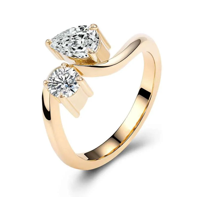 10K-18K ,Toi Et Moi Twist Engagement Ring With Round And Pear-Cut Moissanites