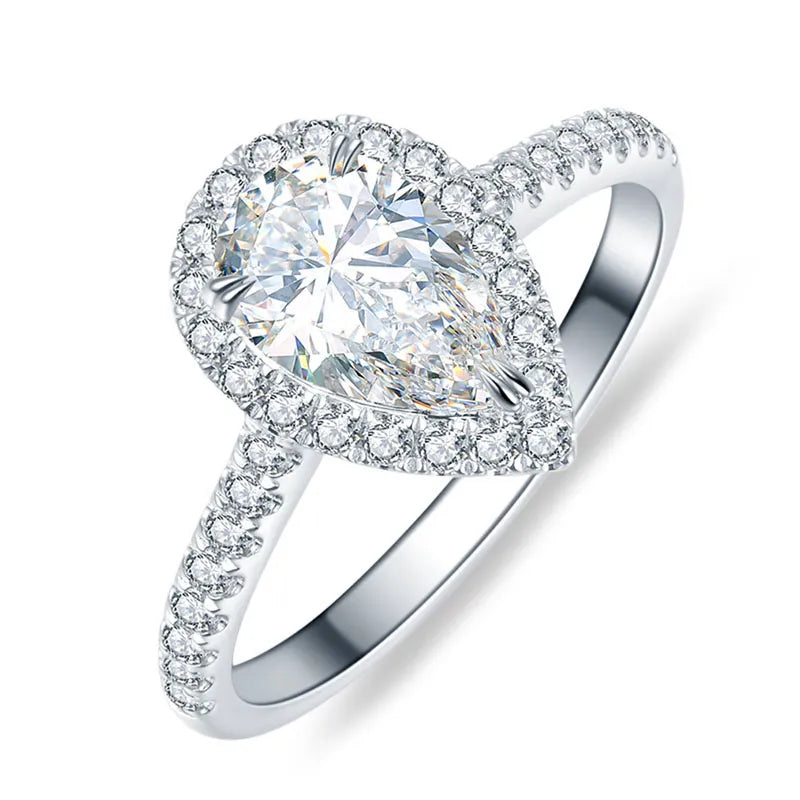 10K-18K ,Pear Moissanite Halo Petite Pave Ring,ENGAGEMENT RING